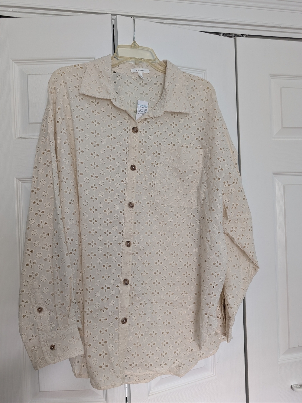 Maurices Beige Eyelet Button-Down Shirt
